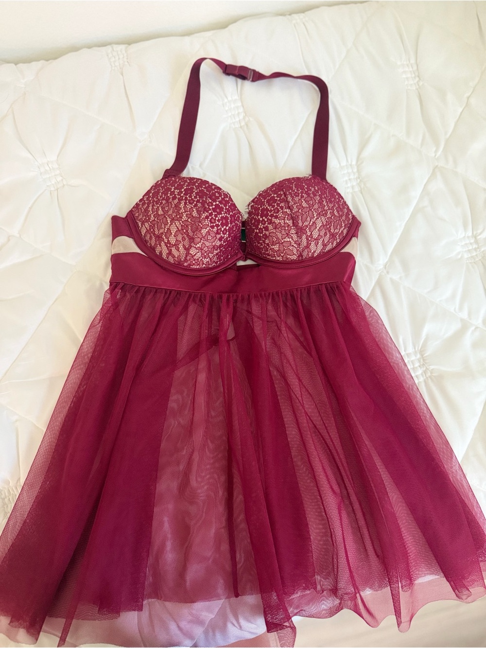 Victoria's Secret Lace & Tulle Babydoll in Berry